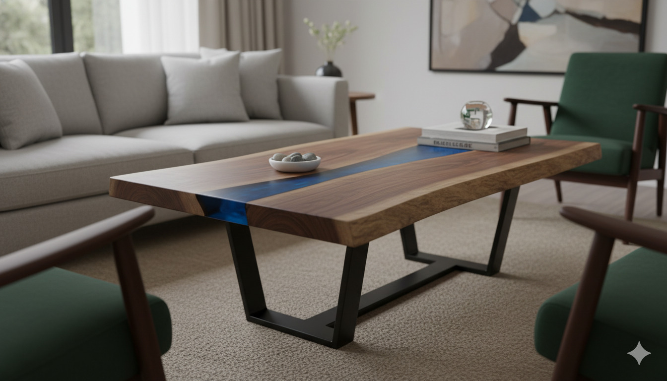 Bespoke coffee table with metal base